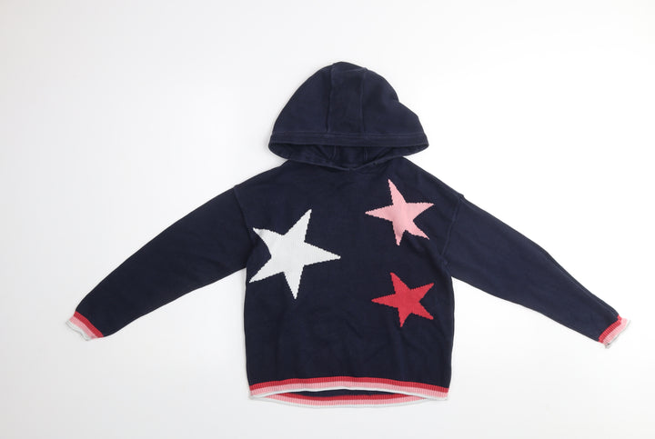 Next Girls Blue Star Knit Pullover Hoodie 9 Years Cotton Blend