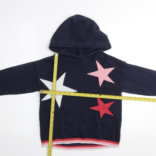 Next Girls Blue Star Knit Pullover Hoodie 9 Years Cotton Blend