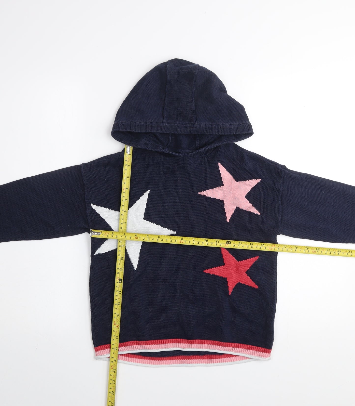 Next Girls Blue Star Knit Pullover Hoodie 9 Years Cotton Blend