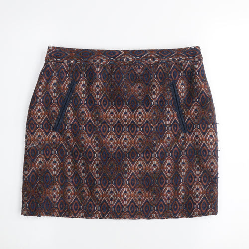 Dunnes Women’s Navy & Rust Geometric Straight Skirt Size 10