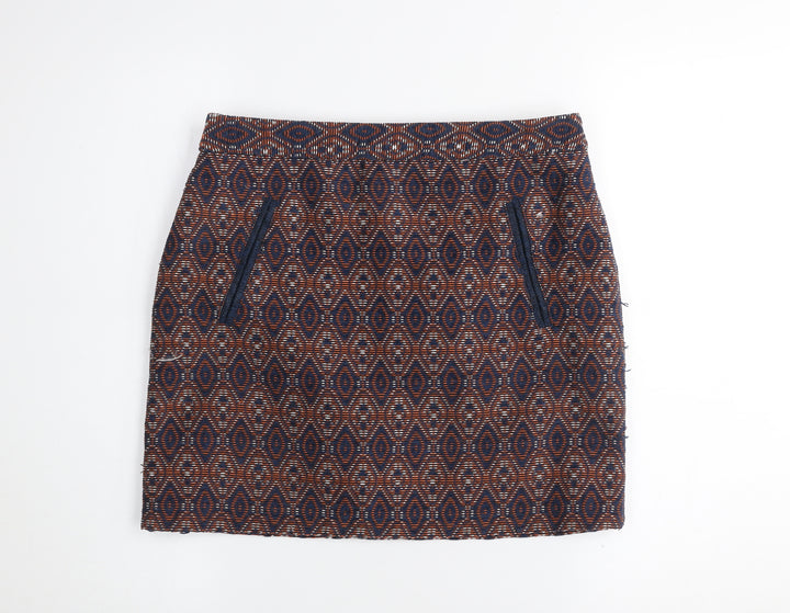 Dunnes Women’s Navy & Rust Geometric Straight Skirt Size 10