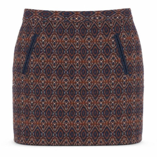 Dunnes Women’s Navy & Rust Geometric Straight Skirt Size 10