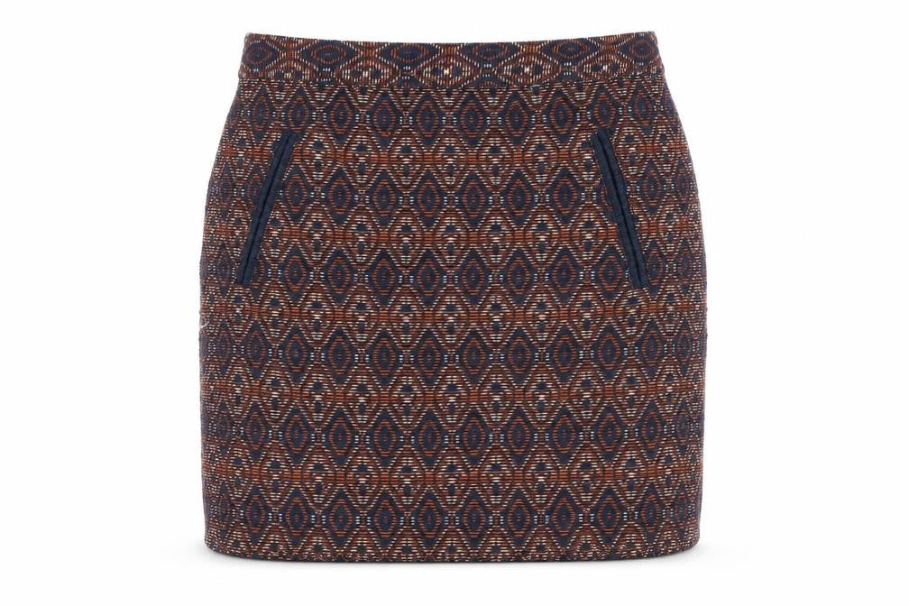 Dunnes Women’s Navy & Rust Geometric Straight Skirt Size 10