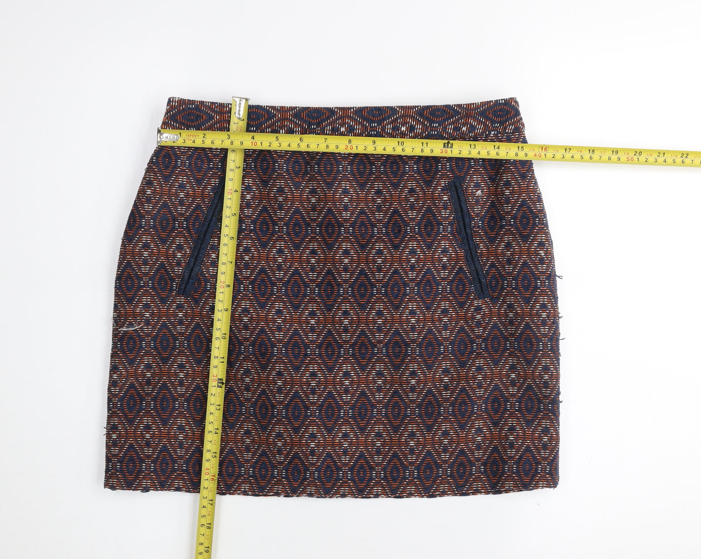 Dunnes Women’s Navy & Rust Geometric Straight Skirt Size 10