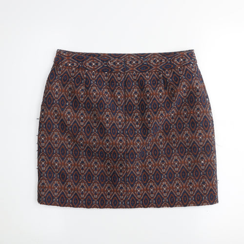 Dunnes Women’s Navy & Rust Geometric Straight Skirt Size 10