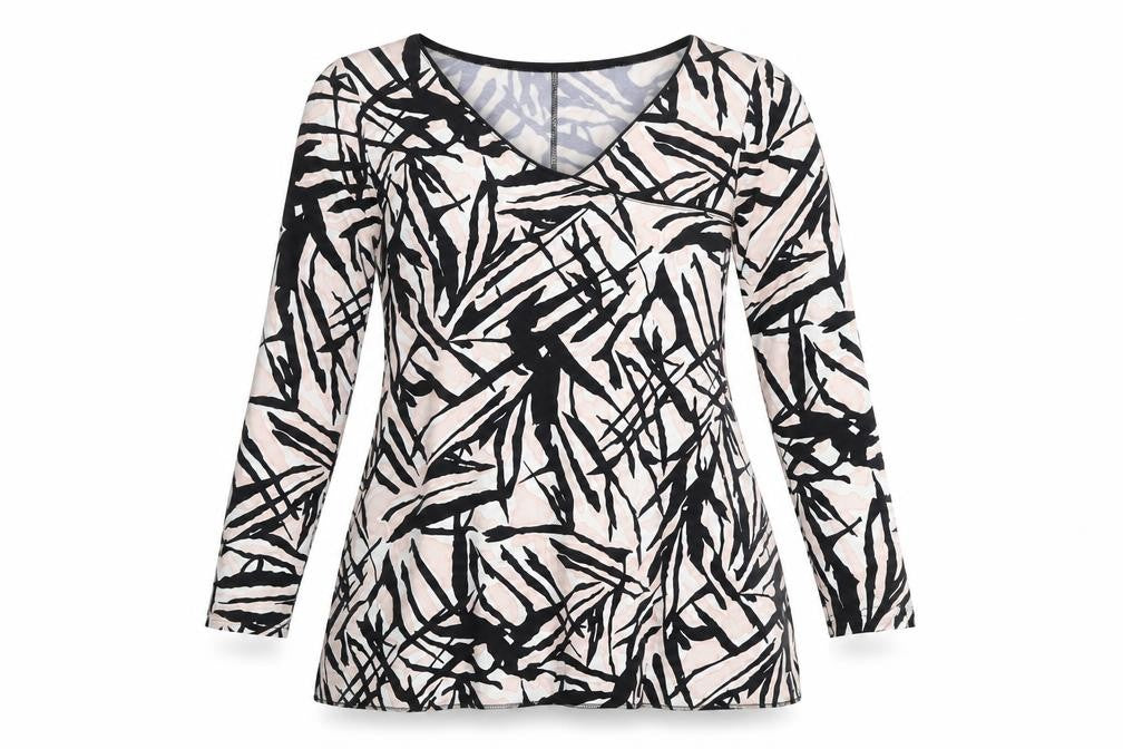 Front view of Yoel Collection Women's Multicoloured Tunic Blouse S Long Sleeve V-Neck