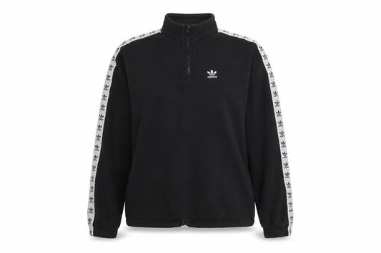 Front view of Adidas women’s black 1/4 zip sweatshirt, size UK 10, cotton blend