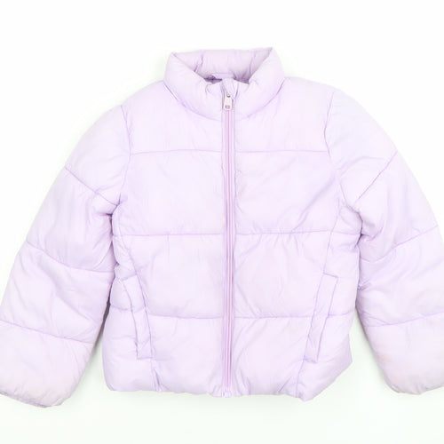 Primark Girls Purple Puffer Jacket 4-5 Years Winter Quilted Coat