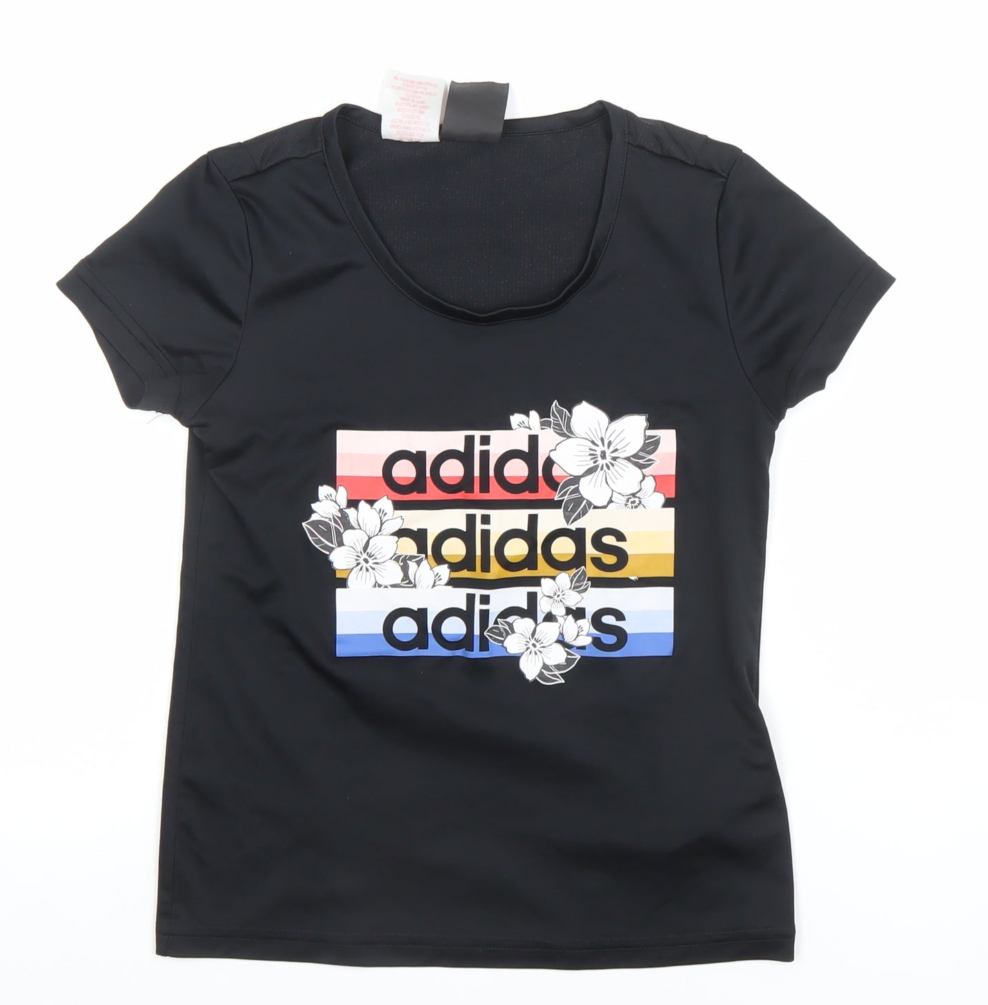 Adidas Girls Black Floral Logo Sports T-Shirt 9-10 Years