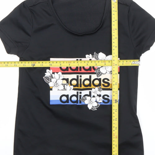 Adidas Girls Black Floral Logo Sports T-Shirt 9-10 Years