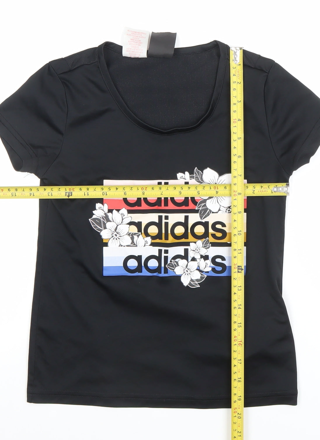 Adidas Girls Black Floral Logo Sports T-Shirt 9-10 Years