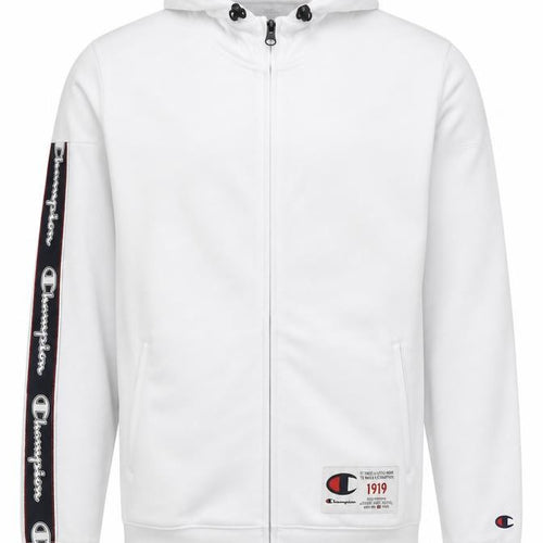 Champion Men White Full Zip Hoodie S Logo Sports Polyester