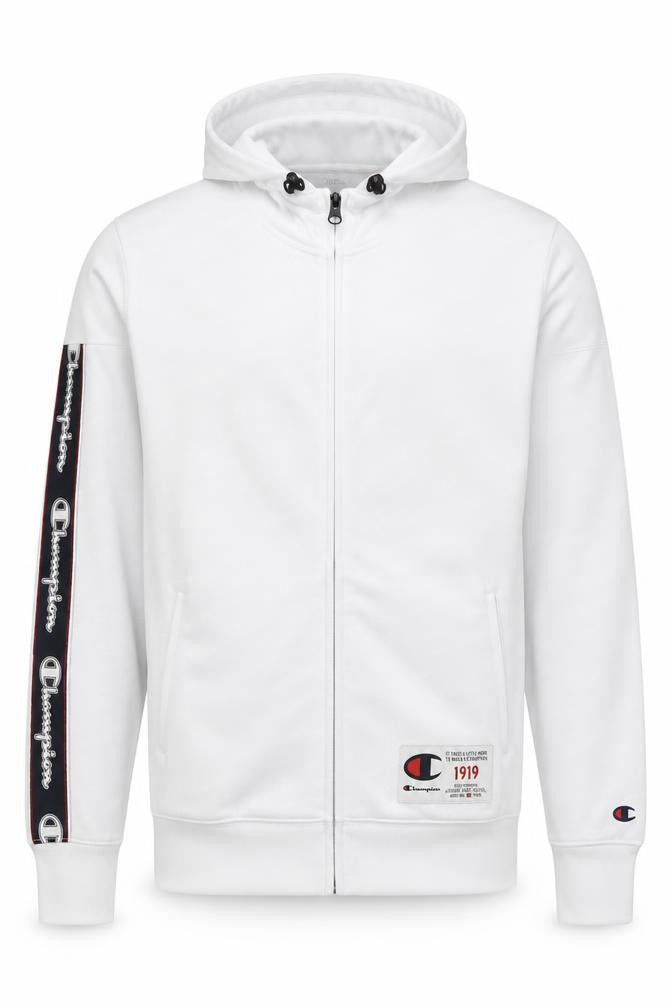 Champion Men White Full Zip Hoodie S Logo Sports Polyester
