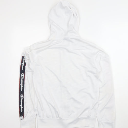 Champion Men White Full Zip Hoodie S Logo Sports Polyester