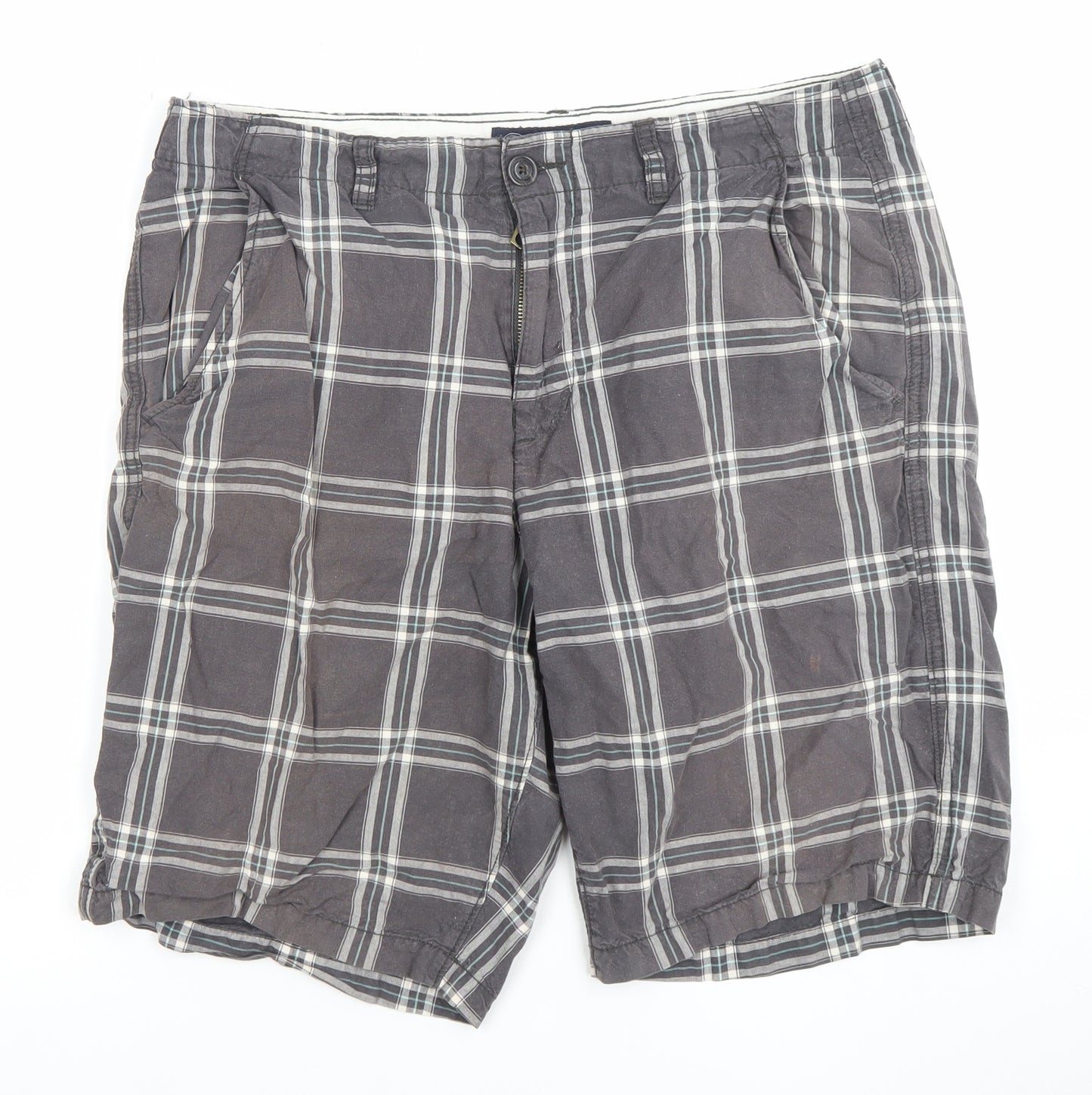 American Eagle Men's Grey Check Chino Shorts Size 34 Regular Fit