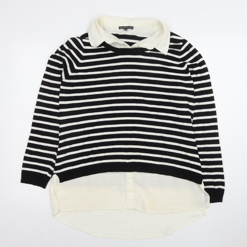 Adrianna Papell Women’s Black Striped Collared Long Sleeve Jumper L