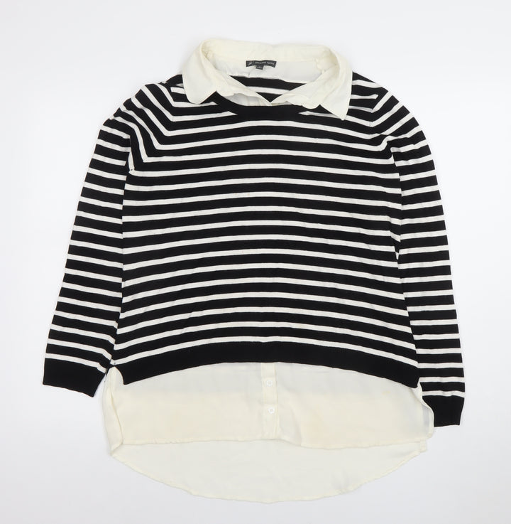Adrianna Papell Women’s Black Striped Collared Long Sleeve Jumper L
