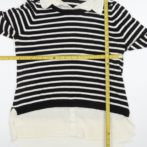 Adrianna Papell Women’s Black Striped Collared Long Sleeve Jumper L
