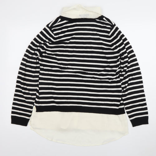 Adrianna Papell Women’s Black Striped Collared Long Sleeve Jumper L