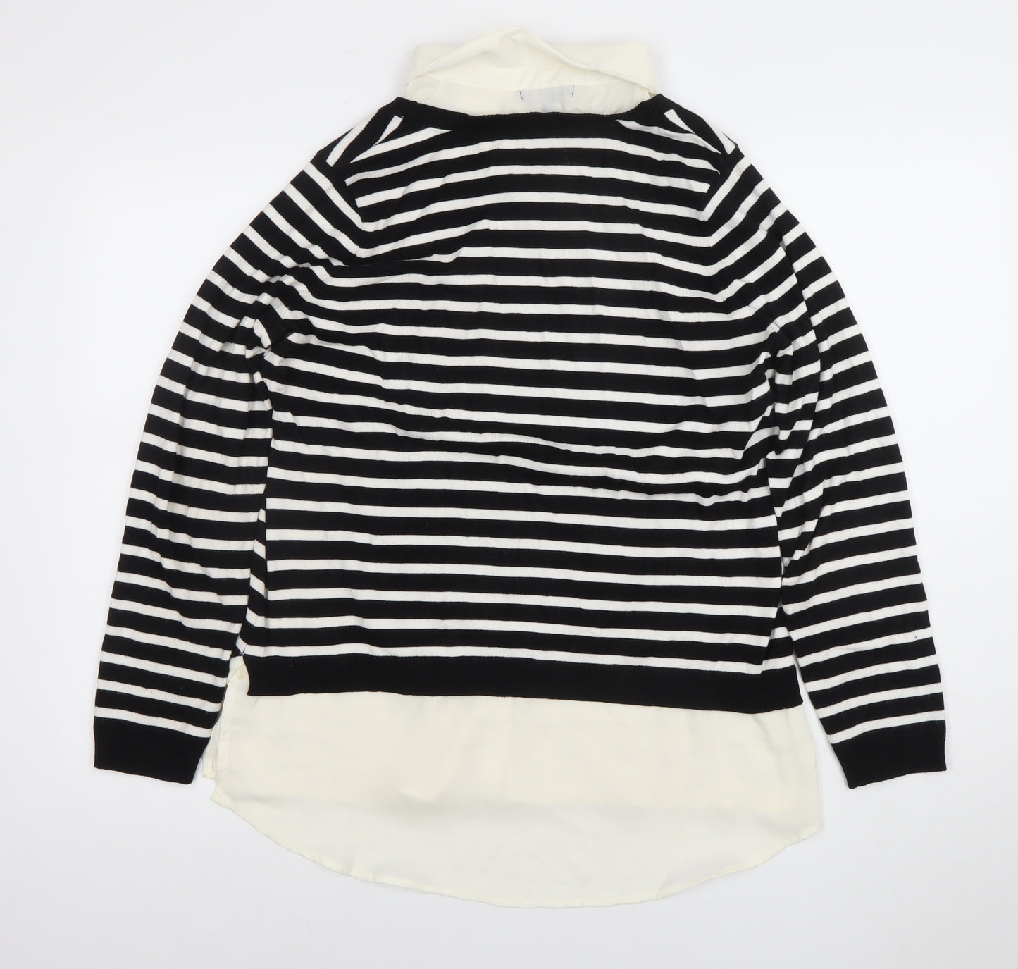Adrianna Papell Women’s Black Striped Collared Long Sleeve Jumper L