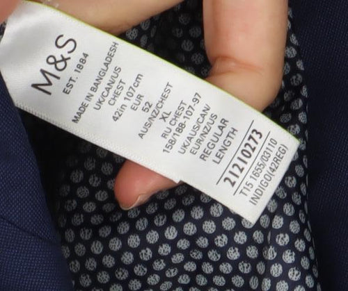 Marks and Spencer Mens Blue 42R Regular Fit Wool Blend Blazer