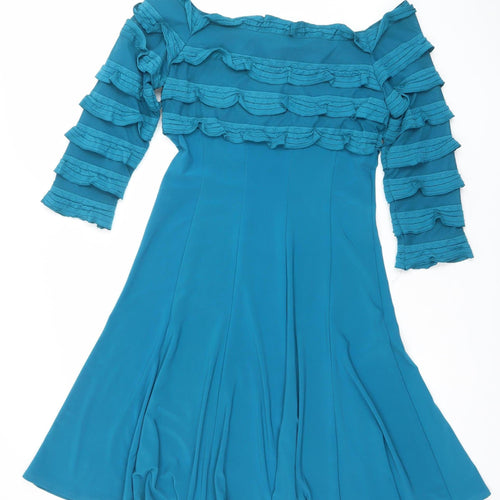 Frank Lyman Women's Blue Off Shoulder Ruffle Asymmetric Bodycon Dress Size 8
