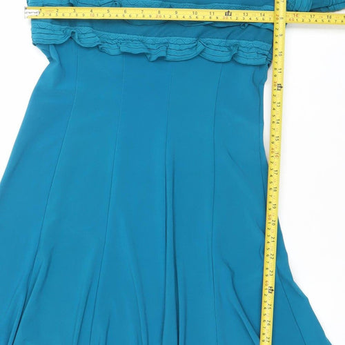 Frank Lyman Women's Blue Off Shoulder Ruffle Asymmetric Bodycon Dress Size 8