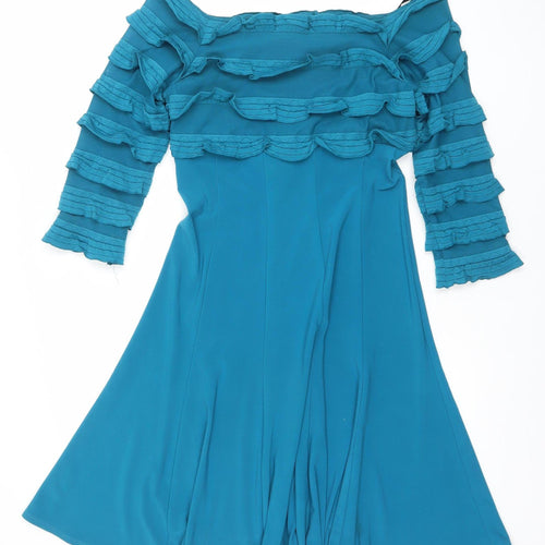 Frank Lyman Women's Blue Off Shoulder Ruffle Asymmetric Bodycon Dress Size 8
