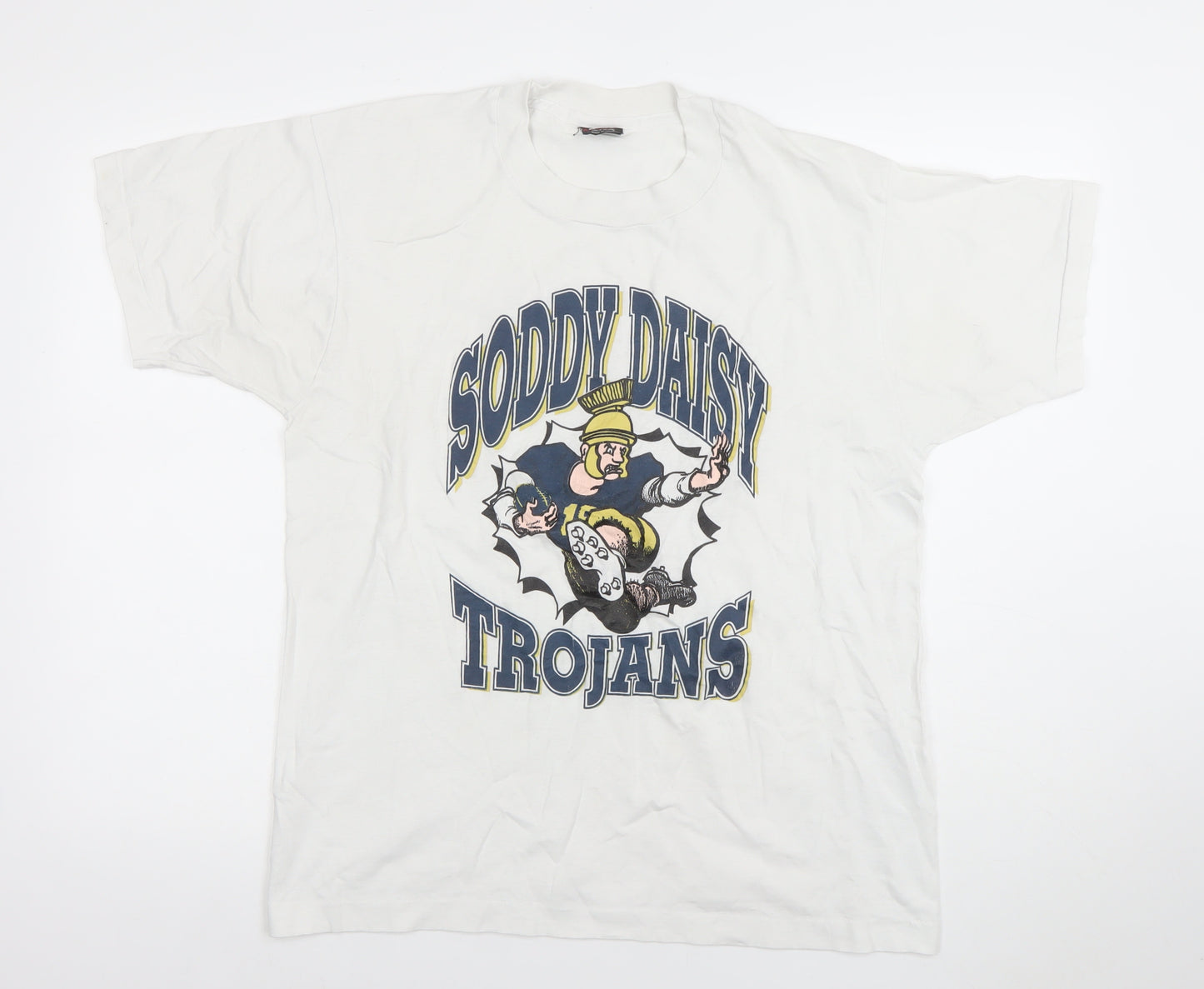 Fruit of the Loom Men's White L Vintage Soddy Daisy Trojans Graphic T-Shirt