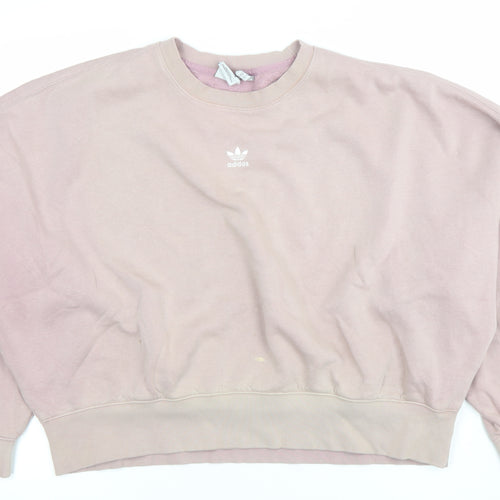 Adidas Women Pink Crew Neck Pullover Sweatshirt Size 14 Cotton
