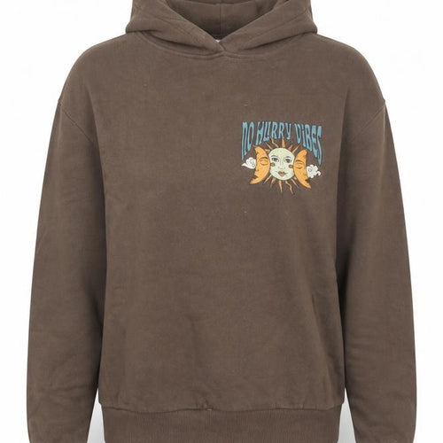Pull&Bear Women Brown XS Pullover Hoodie No Hurry Vibes Graphic Print