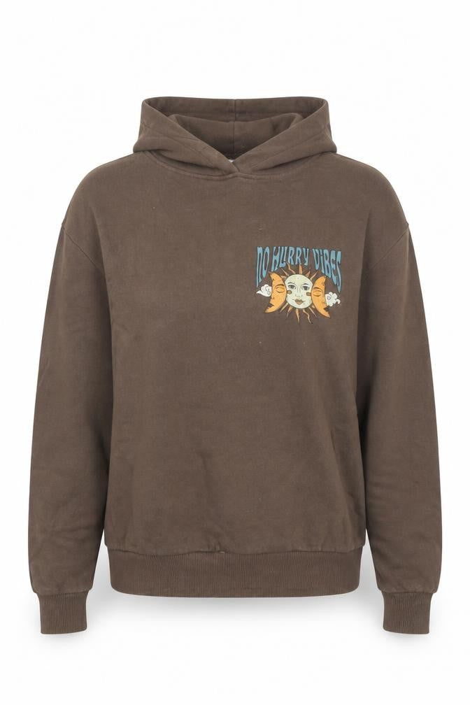 Pull&Bear Women Brown XS Pullover Hoodie No Hurry Vibes Graphic Print