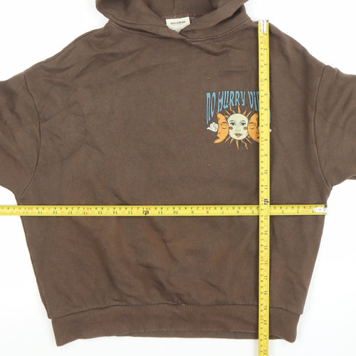 Pull & Bear Women Brown XS Pullover Hoodie No Hurry Vibes Graphic Print