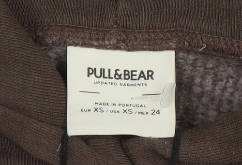Pull & Bear Women Brown XS Pullover Hoodie No Hurry Vibes Graphic Print