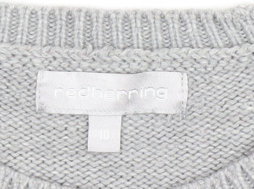 Red Herring Women’s Grey Acrylic Jumper Size 10 Crew Neck Knit
