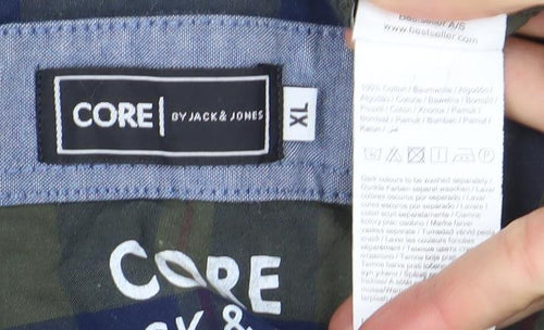 Jack & Jones Core Men's Green Check Long Sleeve Button-Up Shirt XL
