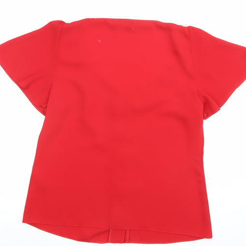 Oasis Women Red Short Sleeve V-Neck Button Blouse Size 10
