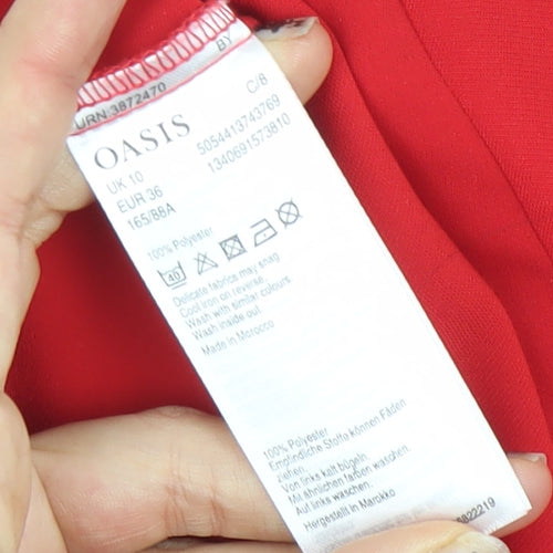 Oasis Women Red Short Sleeve V-Neck Button Blouse Size 10