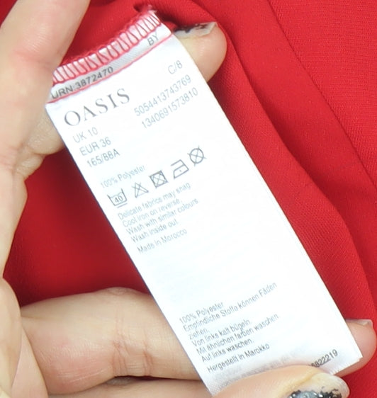 Oasis Women Red Short Sleeve V-Neck Button Blouse Size 10