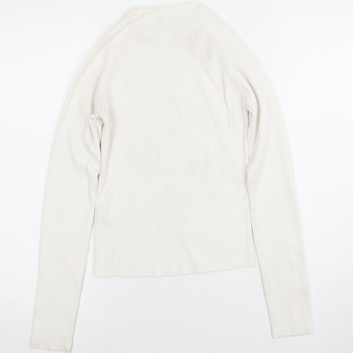 ZARA Women Ivory Long Sleeve Ribbed Button Knit Top Size L