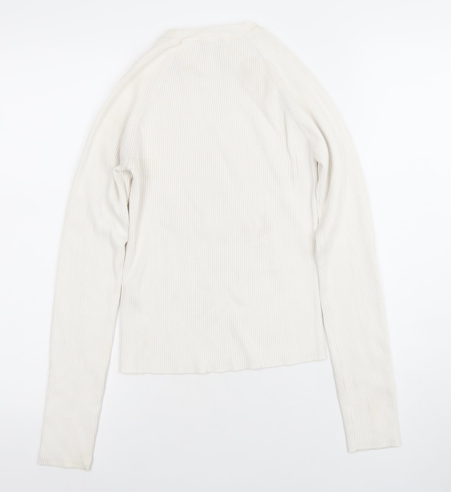 ZARA Women Ivory Long Sleeve Ribbed Button Knit Top Size L