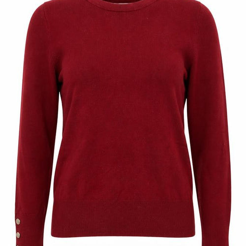 Zara Women Red Knit Crew Neck Long Sleeve Button Trim Top Size 8