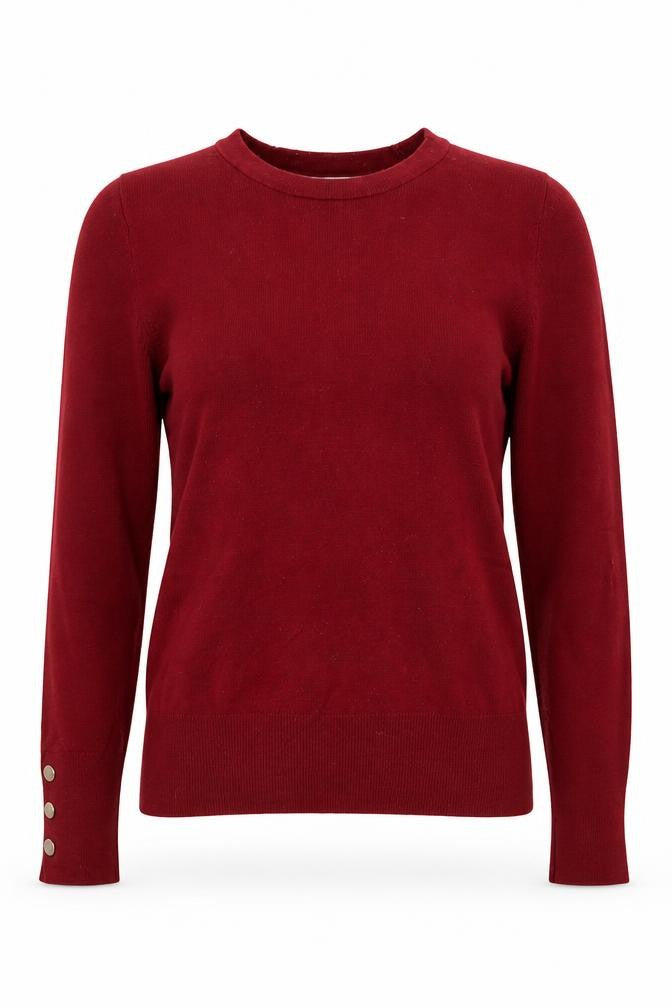 Zara Women Red Knit Crew Neck Long Sleeve Button Trim Top Size 8