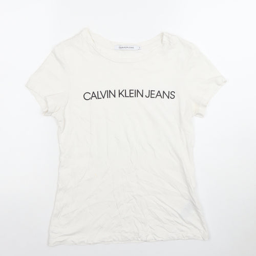 Calvin Klein Jeans Womens White Cotton Crew Neck T-Shirt Size S