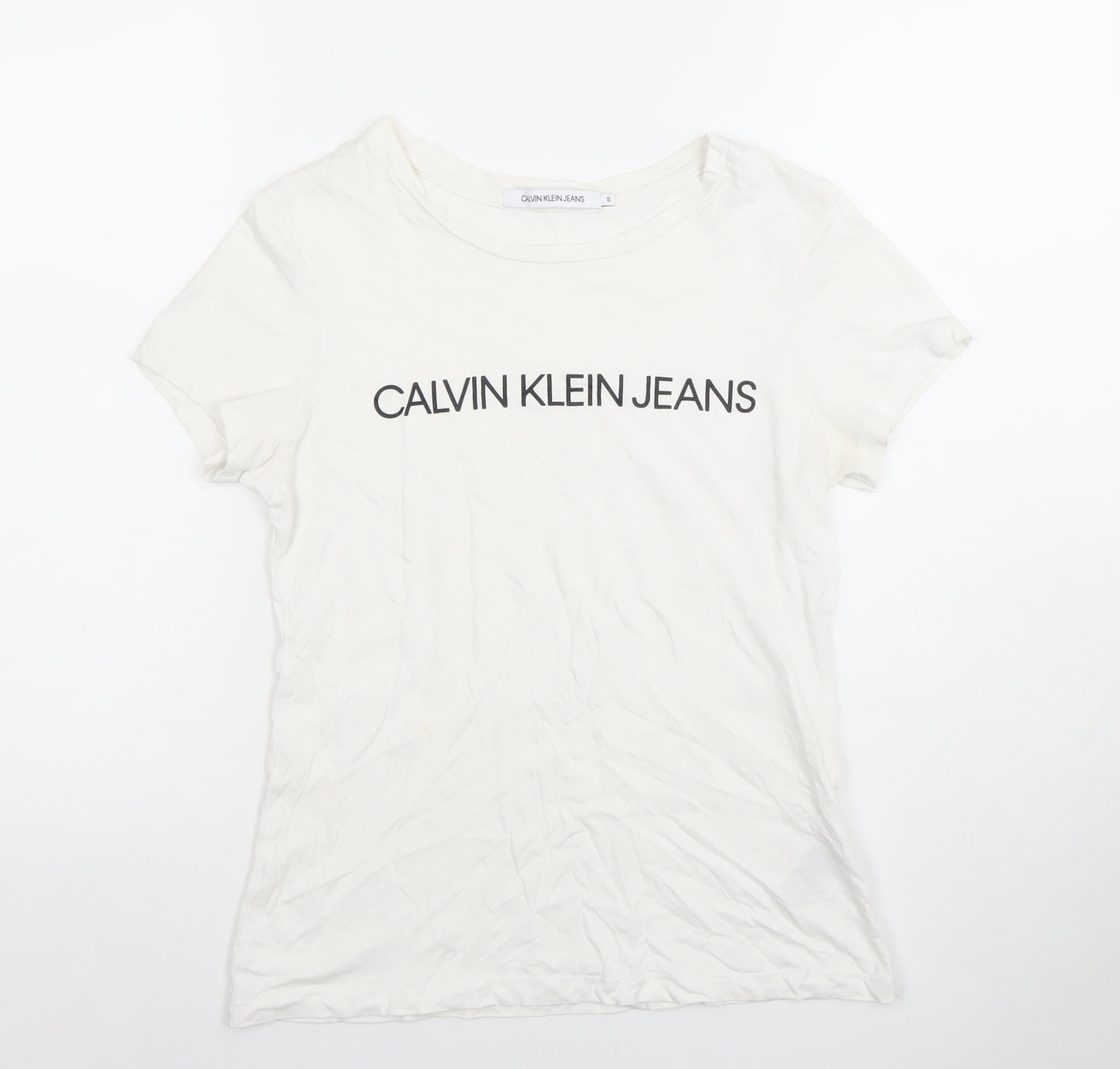 Calvin Klein Jeans Womens White Cotton Crew Neck T-Shirt Size S