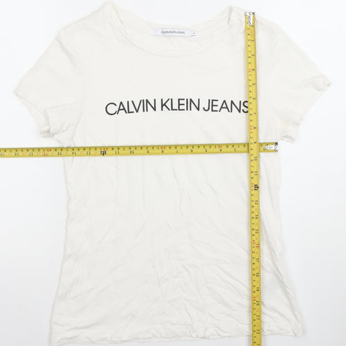 Calvin Klein Jeans Womens White Cotton Crew Neck T-Shirt Size S