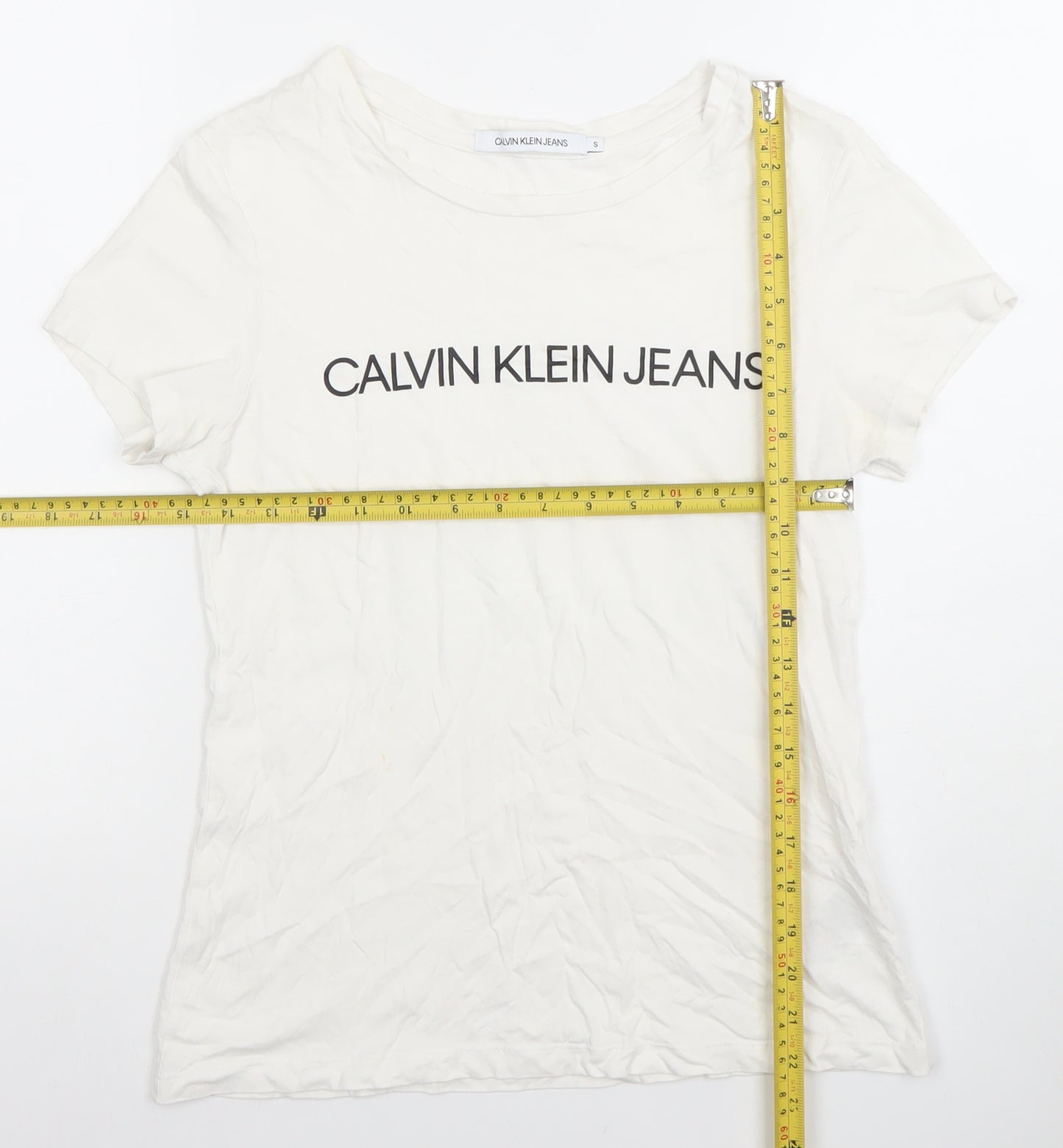 Calvin Klein Jeans Womens White Cotton Crew Neck T-Shirt Size S