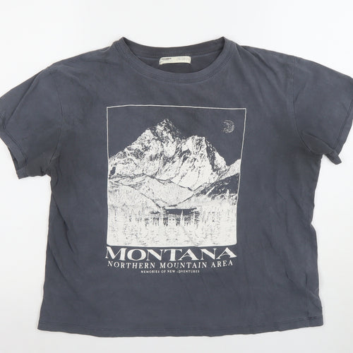 PULL&BEAR Womens Black Graphic Montana T-Shirt Size 12 Regular Fit