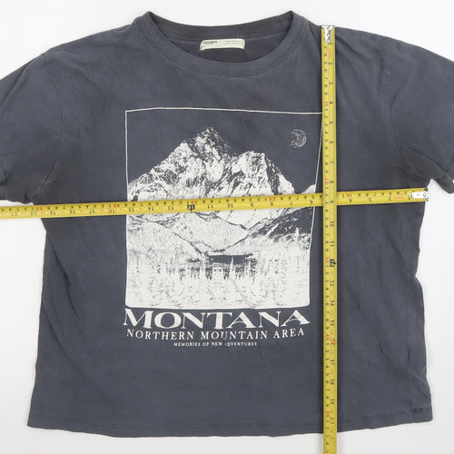 PULL&BEAR Womens Black Graphic Montana T-Shirt Size 12 Regular Fit