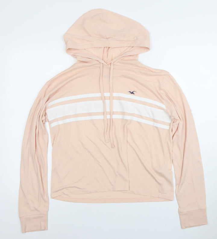 Hollister Women Peach Hoodie Size M Long Sleeve Pullover Cotton Blend